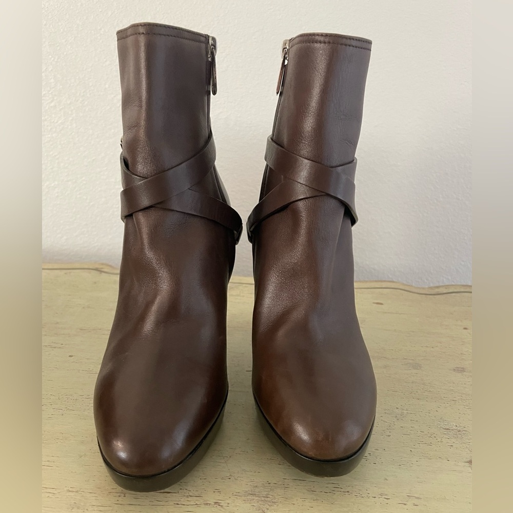 RALPH LAUREN COLLECTION Ankle Wrap Strap Platform Boots in Brown Size 9 $1690